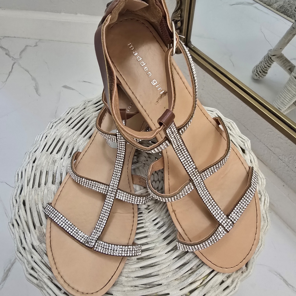 Madden Girl Women's Tan Rhinestone Gladiator Sandals